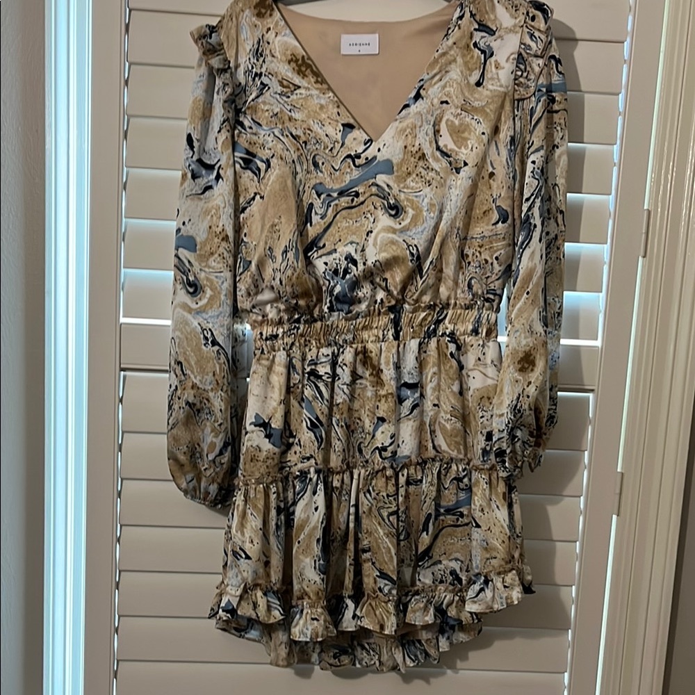 Adrienne Marble Print V-Neck Dress